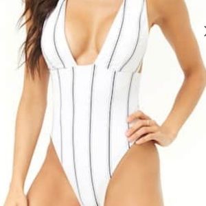 Striped Crisscross One Piece Swimsuit
